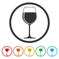 Wine glass simple icon. Set icons in color circle buttons