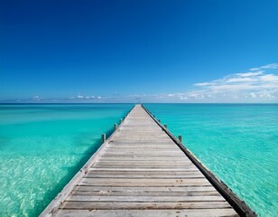 Obraz premium wooden pier extending into a calm turquoise ocean under a clear blue sky