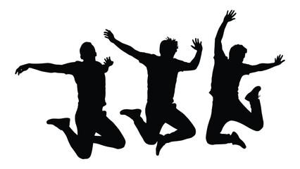 Three jumping people silhouettes isolated on white background, Vector