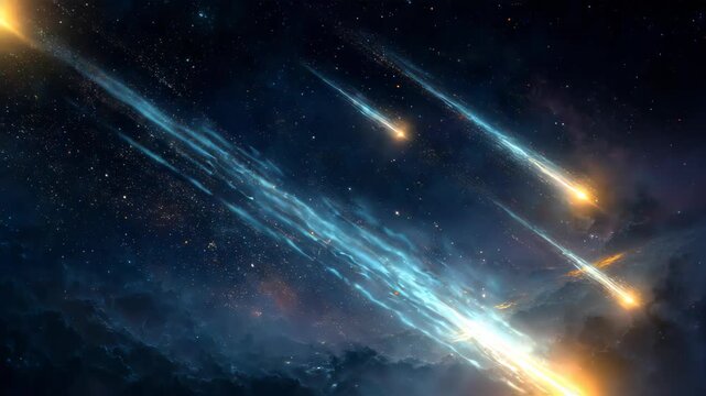 comets drifting through space, glowing tails, starry background, cosmic dust, ethereal atmosphere, vivid colors, space art, mesmerizing celestial phenomenon