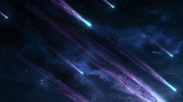 comets drifting through space, glowing tails, starry background, cosmic dust, ethereal atmosphere, vivid colors, space art, mesmerizing celestial phenomenon