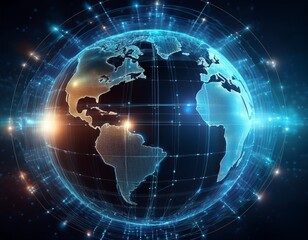 Naklejka premium dynamic digital globe with glowing connections symbolizing global network technology
