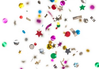 Festive confetti falling on a white background for celebrations and parties