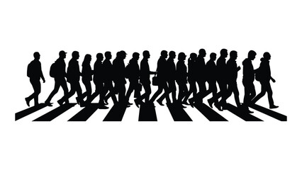 People silhouettes crossing zebra walk isolated on white background, Vector © JubaerAhmed