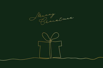 Merry Christmas decoration. Wavy line with gift box. Continuous one line art drawing. Vector illustration.