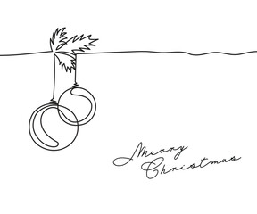 Merry Christmas single continuous line art. Holiday greeting card decoration Christmas tree ball silhouette concept design one sketch outline drawing vector illustration. Christmas one line art.