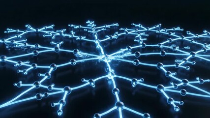 Minimalist abstract blue network forming connections between spheres. Digital visualization evolving into intricate crystal structure for molecular and neural connectivity concepts. - Powered by Adobe