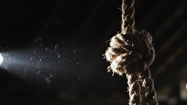 Dramatic knot rope in moody light for suspenseful narratives and cinematic projects