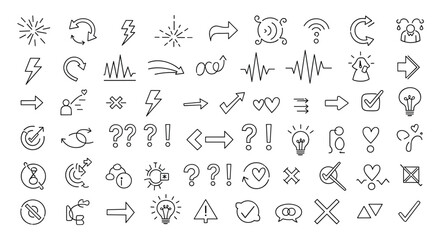 Obraz premium Collection of diverse hand-drawn line art icons representing various concepts and emotions.