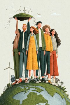 Group of individuals promoting renewable energy and environmental conservation