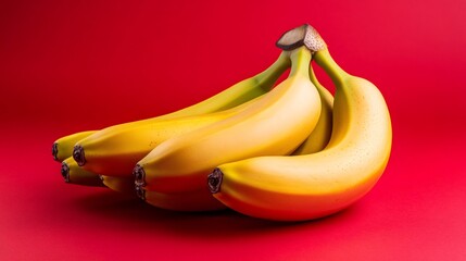Bunch of fresh yellow bananas on red background
