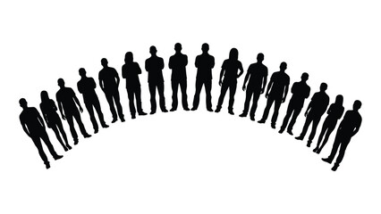 Diverse group silhouettes in semi-circular formation isolated on white background, Vector