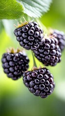 Ripening blackberries hanging from a branch in nature