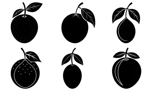 Fresh fruit silhouette assortment, perfect for summer recipes and vibrant healthy living promotions, originally a scalable vector graphic for flexible design use