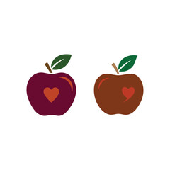 cute apple vector illustration with heart shapes, colorful fruit design, simple flat style isolated clipart for decoration