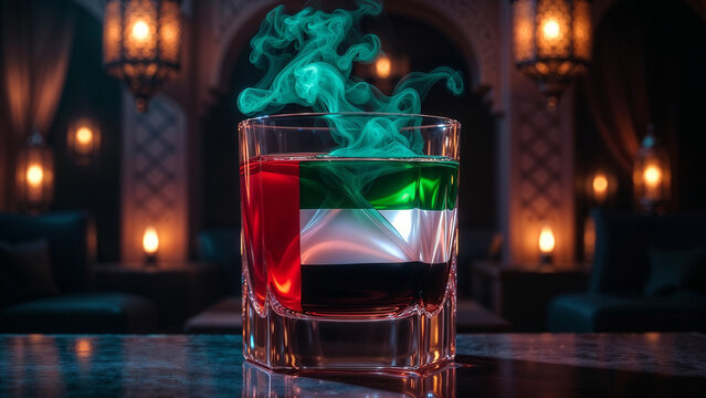 UAE Flag Colors Drink Glass Green Smoke Arabic Lanterns