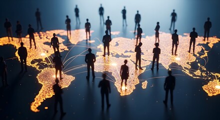 Global network of people connecting across the world map