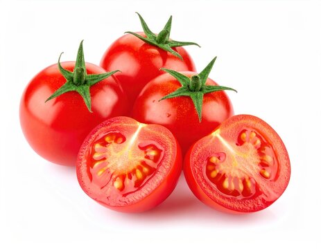 Close-up of ripe, red vegetables, some whole, two cut open - Powered by Adobe