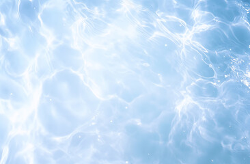 Bright Blue Water Surface with Sun Glare and Caustics Abstract Background
