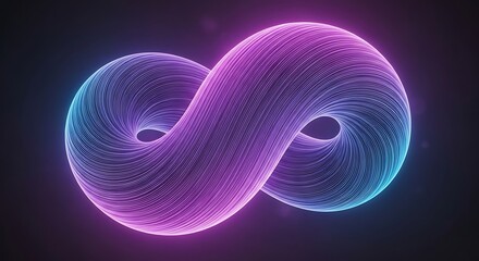 Abstract glowing infinity loop with intricate patterns in neon pink and blue
