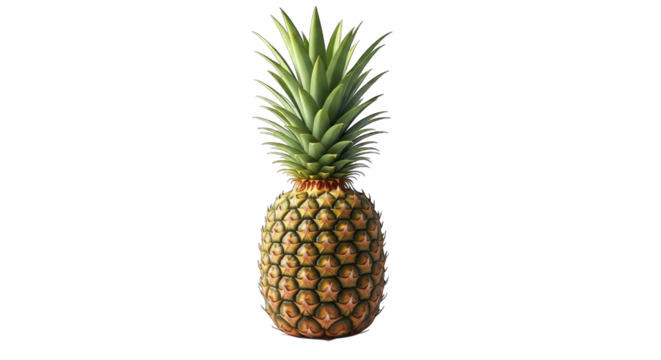 Fresh whole pineapple, tropical fruit, isolated on transparent background