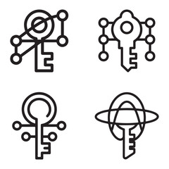 Quantum key encryption icon set with abstract geometric shapes silhouette