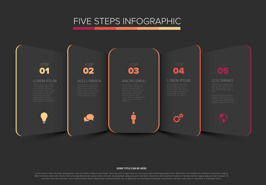 Five Steps Infographic Template on Dark Background
