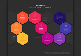 Multipurpose Hexagon Infographic Template with Dark Background