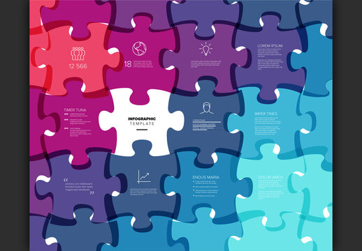 Colorful Jigsaw Puzzle Infographic Template with Overlapping Pieces