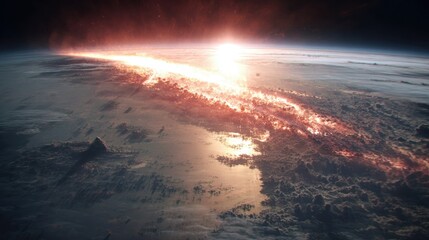 Astronomical Collision and Explosion in Space with Bright Light and Debris Field