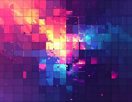 Abstract mosaic background, vibrant colors with squares and texture