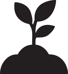 Black silhouette of a young plant growing from soil sprout seedling