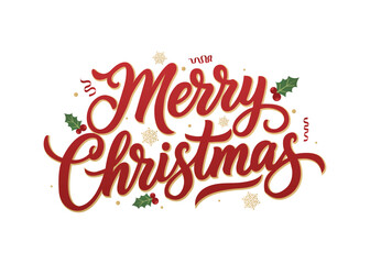 Merry Christmas red hand-lettered calligraphy on a white background, a festive vector design perfect for banners, posters, greeting cards, invitations, and t-shirts.