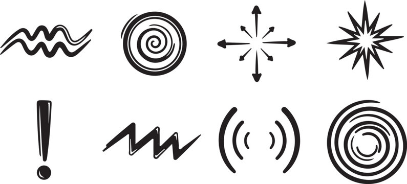 Simple Icon Set: Black and white icons on plain background representing a variety of concepts, offering versatility for design projects. 