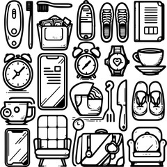 Charming line art icons for daily life essentials, perfect for modern lifestyle blogs