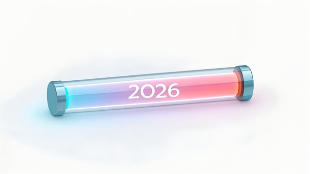 Glowing 2026 year countdown timer with blue and red progress bar on white background
