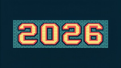 Stylized 2026 new year graphic on a brick wall background for future designs
