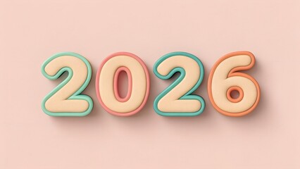 Colorful 2026 number art on a soft pink background for new year celebrations