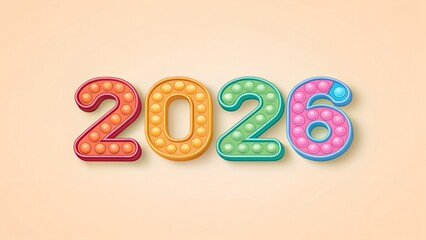 Colorful and playful 2026 new year design with pop it style on a light background