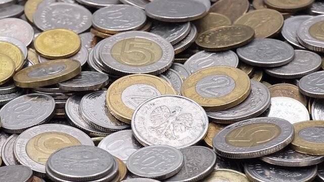Polish zloty coins. PLN currency, finance and economy in Poland concept