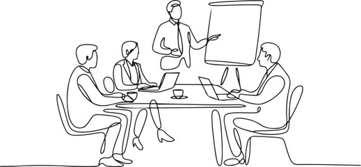 continuous line drawing office workers business meeting. one line Icon drawing