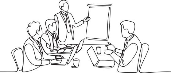 continuous line drawing office workers business meeting. one line Icon drawing