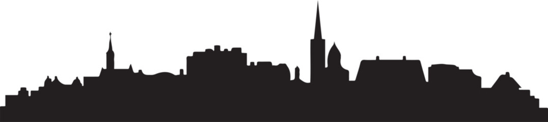 Obraz premium Skierniewice skyline outline with Poland cityscape. Vector black silhouette