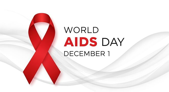 Global health awareness campaign graphic featuring the symbolic red ribbon, emphasizing solidarity and support for a vital cause observed annually on December first