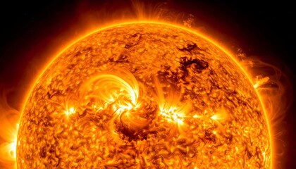 Close-up of a bright, fiery celestial body with solar flares