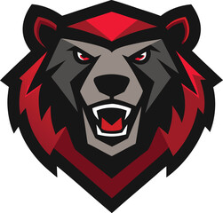 Aggressive red and black bear mascot head logo design vector