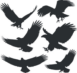 Obraz premium Dynamic Eagle Silhouette Collection Featuring Majestic Birds of Prey in Flight