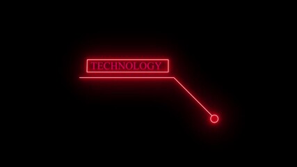 Neon glowing red lower third title card animation with the word technology in a futuristic digital interface design on a black background - Powered by Adobe
