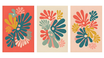 Trendy Matisse-Inspired Floral Art Prints: A Trio of Botanical Cutout Designs in Retro Colors, Ideal for Modern Wall Decor