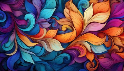 intricate swirling petals in vibrant hues forming a stylized floral pattern pattern art